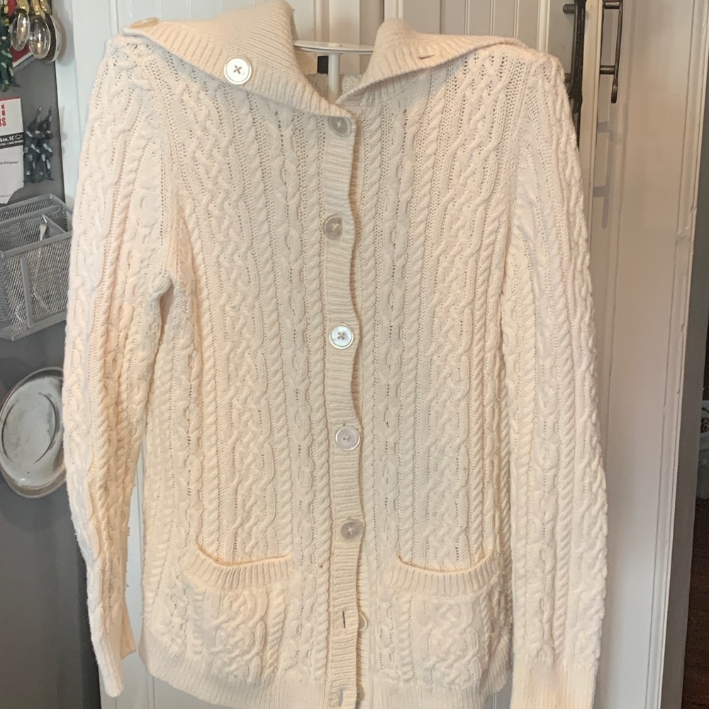 Talbots petites shawl collared cardigan in cream. Worn a few times